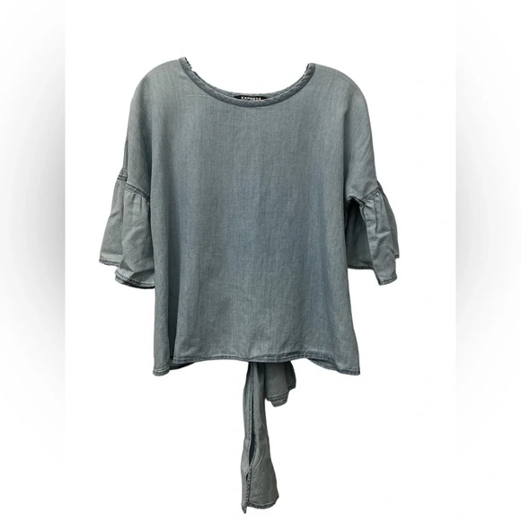 Express Chambray Bell Sleeve Tie Back Top New With Tags Size Small - Picture 1 of 5